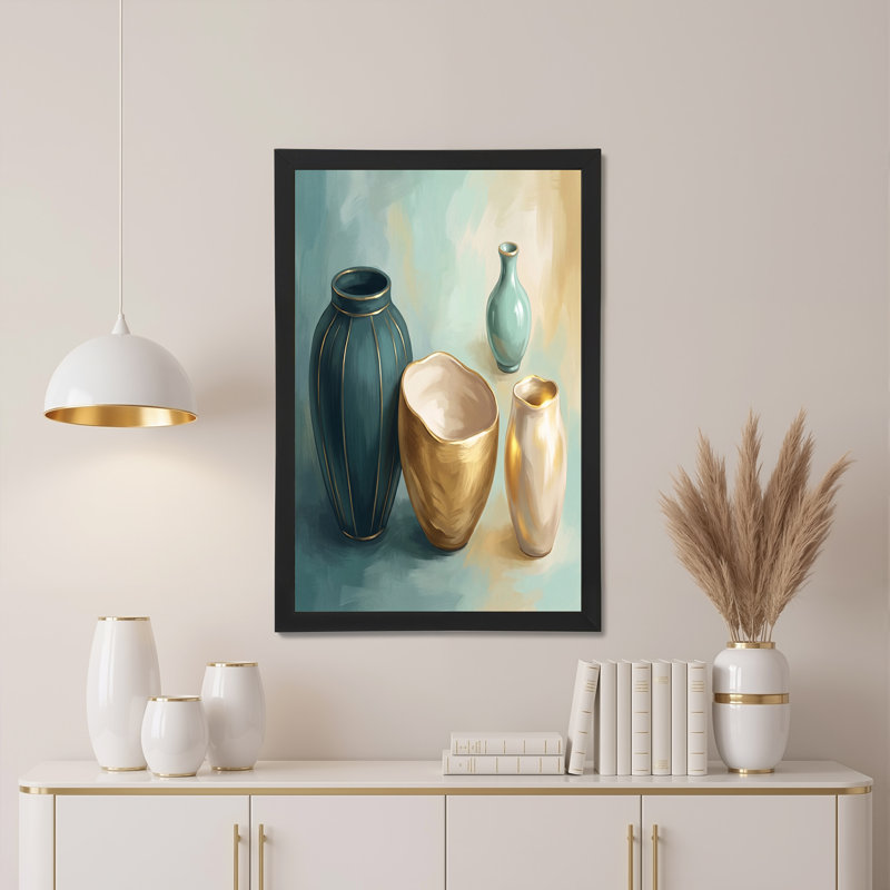 Art mural en toile sarcelle et or sur fond doux, H 16 po x l 24 po