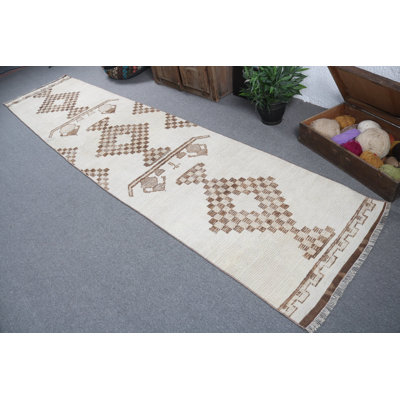 Authentic Handwoven Turkish Rug Ideal for Adding a Vintage Appeal with Cream and Brown Design
