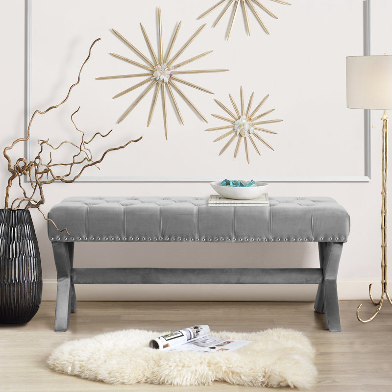 Banc en velours capitonné Lovell, Gris clair