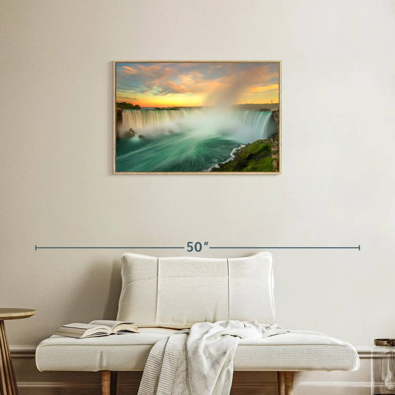 Paysage des chutes du Niagara, Cadre flottant en bois naturel, 31 po x 21 po