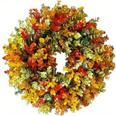 1 Pc Artificial Front Door Wreath Fake Wreath Plastic Fake Flower Front Door Decoration Color Eucalyptus Wreath for Indoor and Outdoor Home Decoration Halloween in Autumn