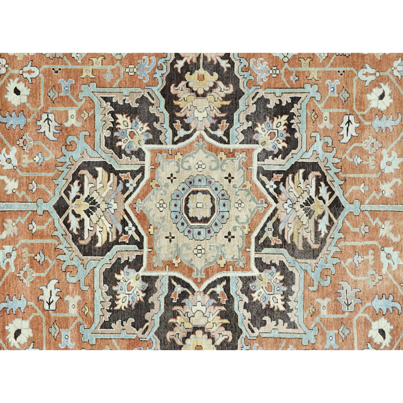 Hand Knotted Wool Area Rug in Rust, Rectangle 5' x 8'