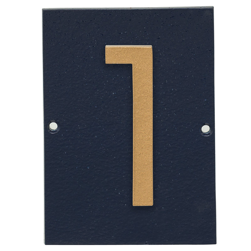 Plaque d’adresse murale sur 1 ligne flottante, Bleu marine, Or, Oui