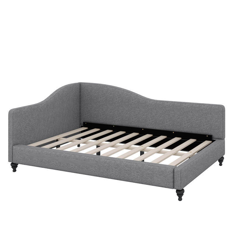 L-Shaped Linen Daybed, With Solid Wood Legs, Gray, Full/Double