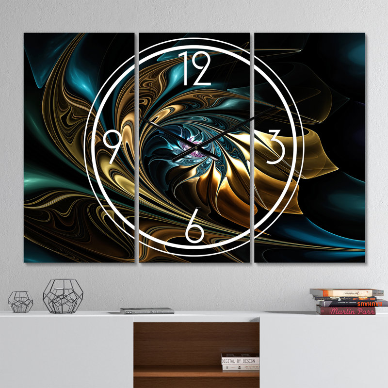 Fractale en noir - Horloge murale moderne, Bleu