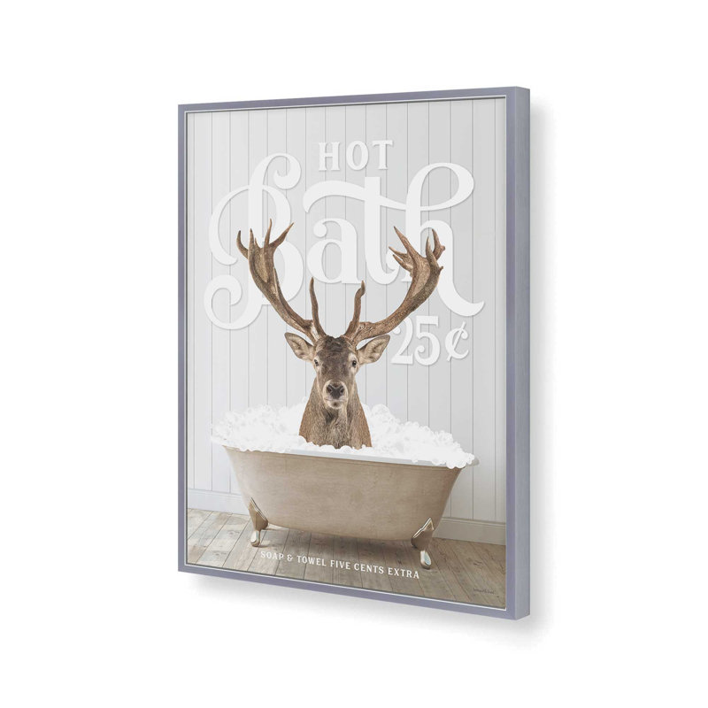 «Deer Hot Bath» par lettrage et doublure, L 24 po x H 32 po, Argent, Impression encadrée