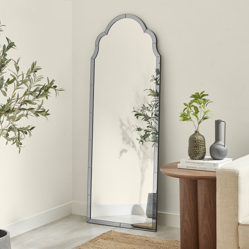 Weippe Glass Arch Floor Mirror, Grey