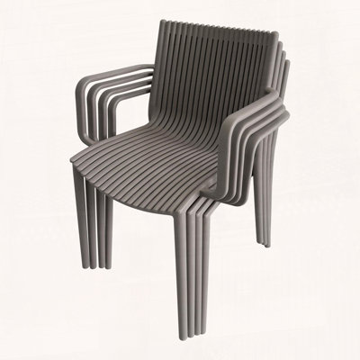 Set of 4 Modern Stackable Plastic Armchairs – Ergonomic Slatted Back, All‑Weather PP Material