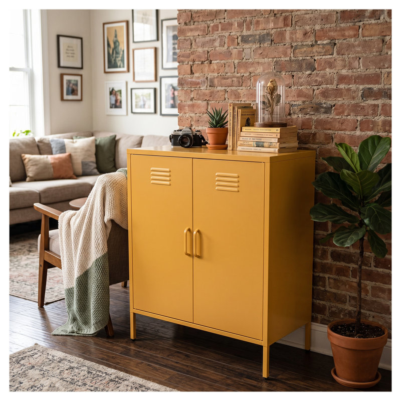 Armoire de rangement en acier jaune de 101,5 cm (39,96 po) avec tablette réglable et pieds de nivellement