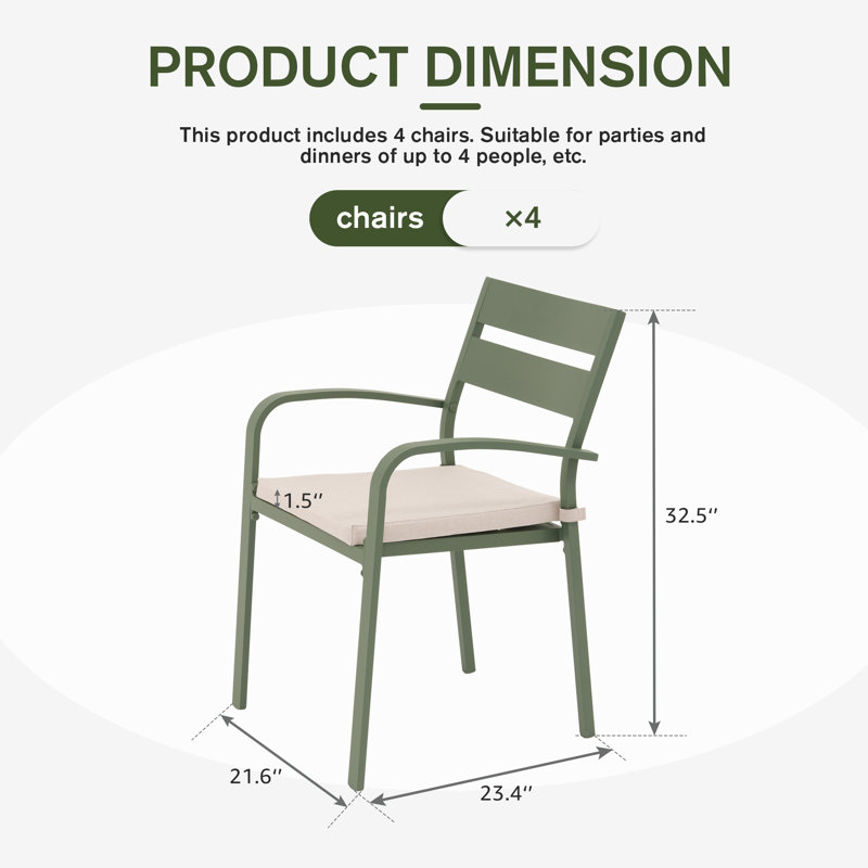 Fauteuil de patio empilable avec coussin Fiskeville, Vert