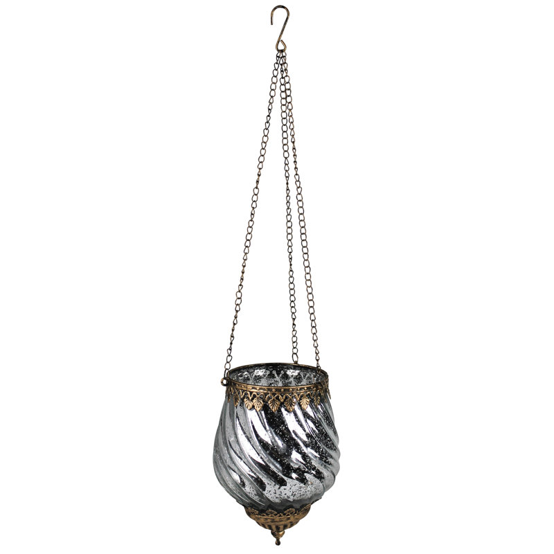 Lanterne suspendue Fès, verre, chaîne, Argent, H 7 po x l 5 po x P 5 po