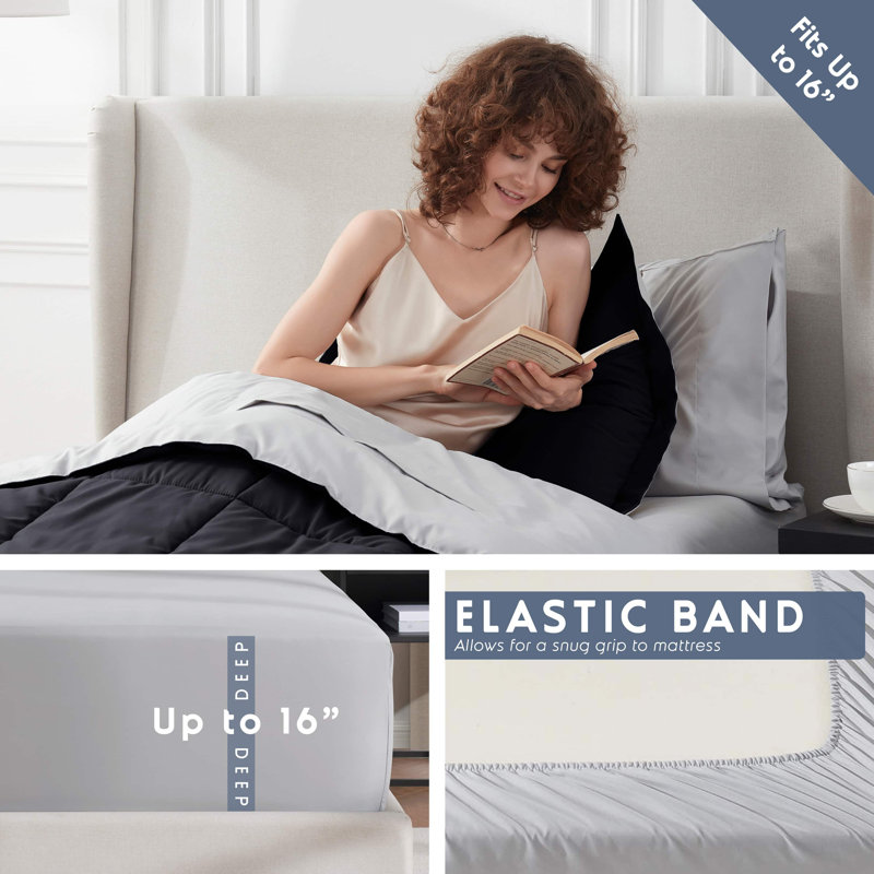 Bed-in-A-Bag Reversible Comforter Set with Bed Sheets & Memory Foam Cooling Pillows, Twin Comforter + 6 Additional Pieces