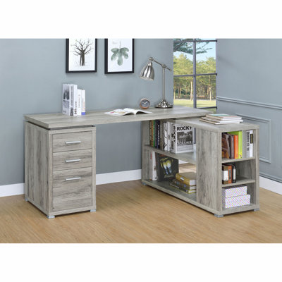 Bureau d'ordinateur en L à 3 tiroirs Driftwood