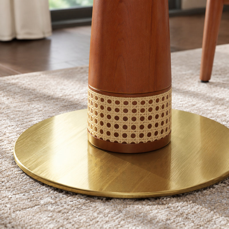 Table ronde en pierre mate de 33,79 pouces avec colonne en noyer et base dorée pour petits espaces
