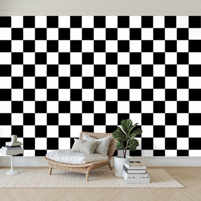 Papier peint adhésif autocollant noir et blanc à damier sans fin avec papier autocollant amovible pour décoration de salon Chambre à coucher H 100 po x l 144 po