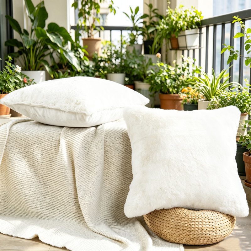 Housse de coussin lourd en fausse fourrure, H 20 pi x l 20 pi, Blanc brillant