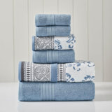 Ensemble 6 pièces, 2 serviettes de bain, 2 essuie-mains, 2 débarbouillettes teintes en jacquard