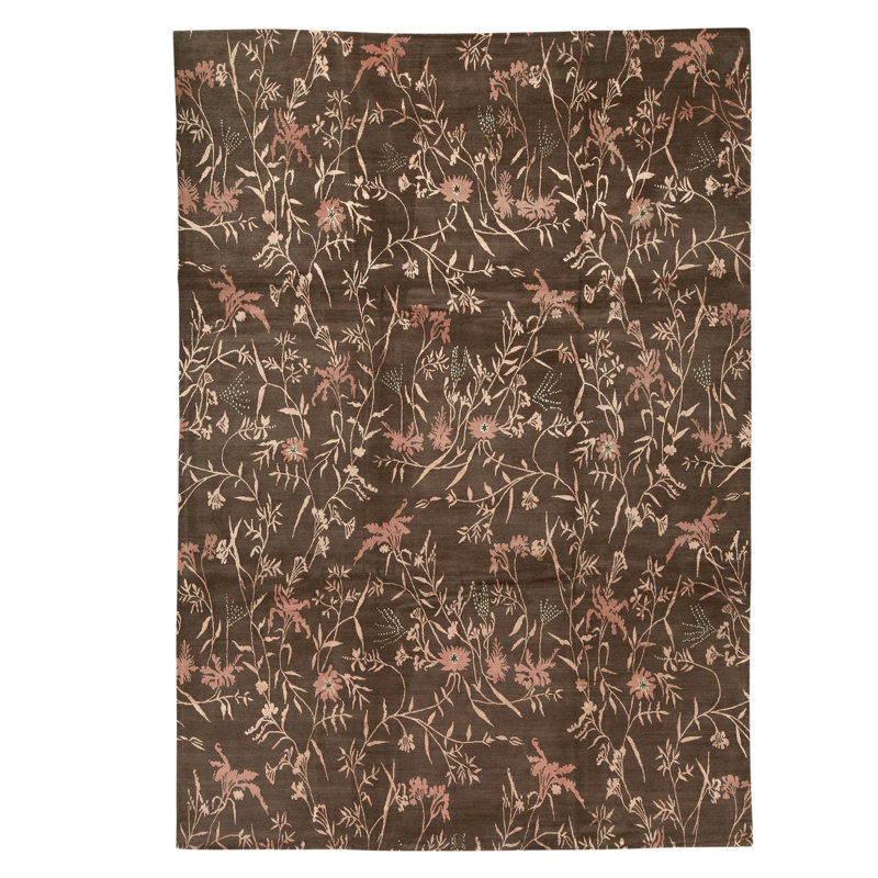 Tapis brun et rose noué à la main de haute qualité