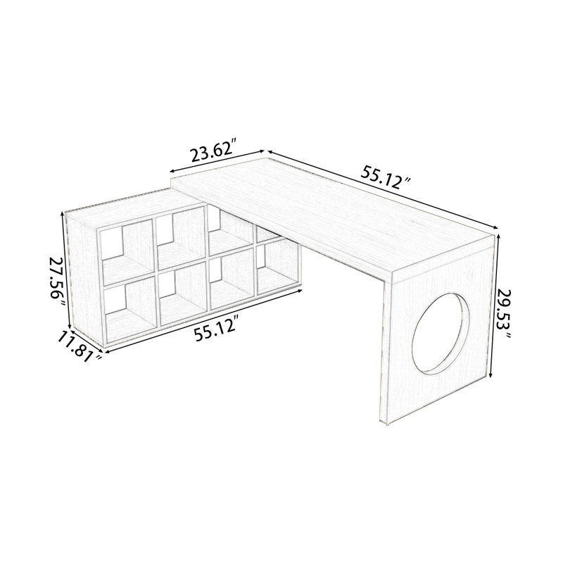 Bureaux en bois massif en L Burlywood, Retour à gauche, H 29,53 po x l 55,12 po x P 55,12 po