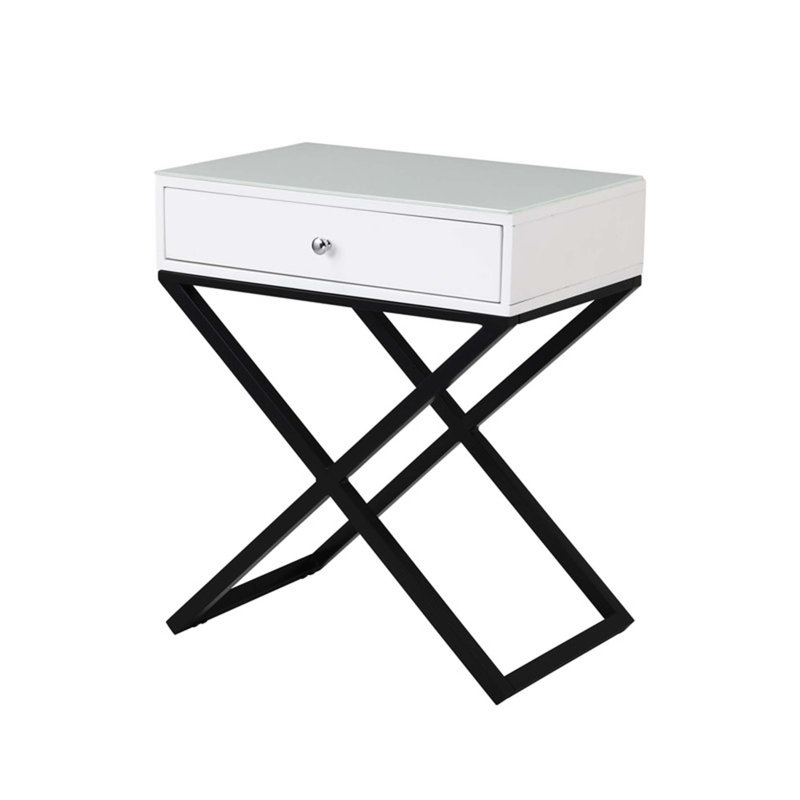 Table de chevet en bois Koraldo, Blanc