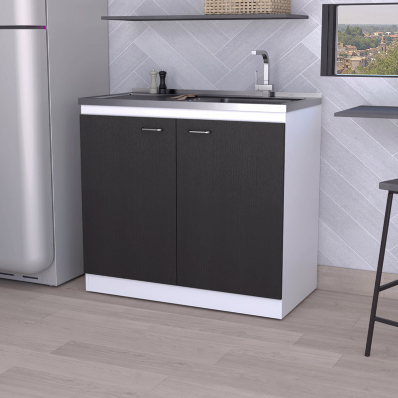 Rectangle 2-Door Utility Sink And Cabinet, 35.4" H x 39.3" W x 20.5" D, Black
