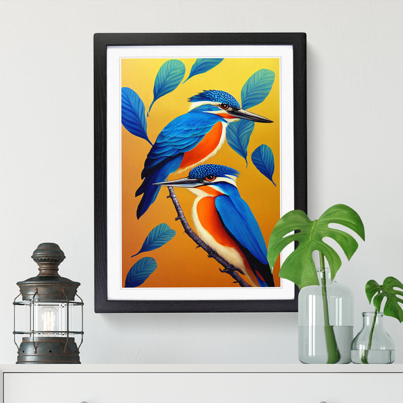 Boonton Kingfisher Painting Conceptual Art - Picture Frame Print, 64cm H x 46cm W x 2cm D, Oak
