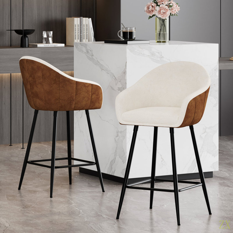 Les tabourets de bar de 26,5 po de hauteur de style moderne, avec un revêtement confortable, des pieds en métal durables assurent la stabilité, rehaussent le décor de votre cuisine ou de votre salle à manger