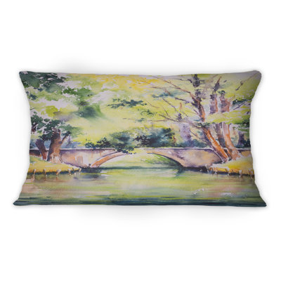 Bridge Over River In Green Park - coussin décoratif traditionnel imprimé