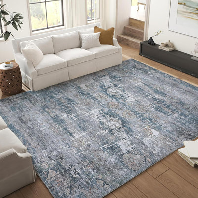 Neutral Area Rugs 5x7 Washable, Soft Vintage Distressed Large Bedroom Rug Foldable Indoor Floor Carpet, Retro Abstract Farmhouse Low Pile Taupe Multi