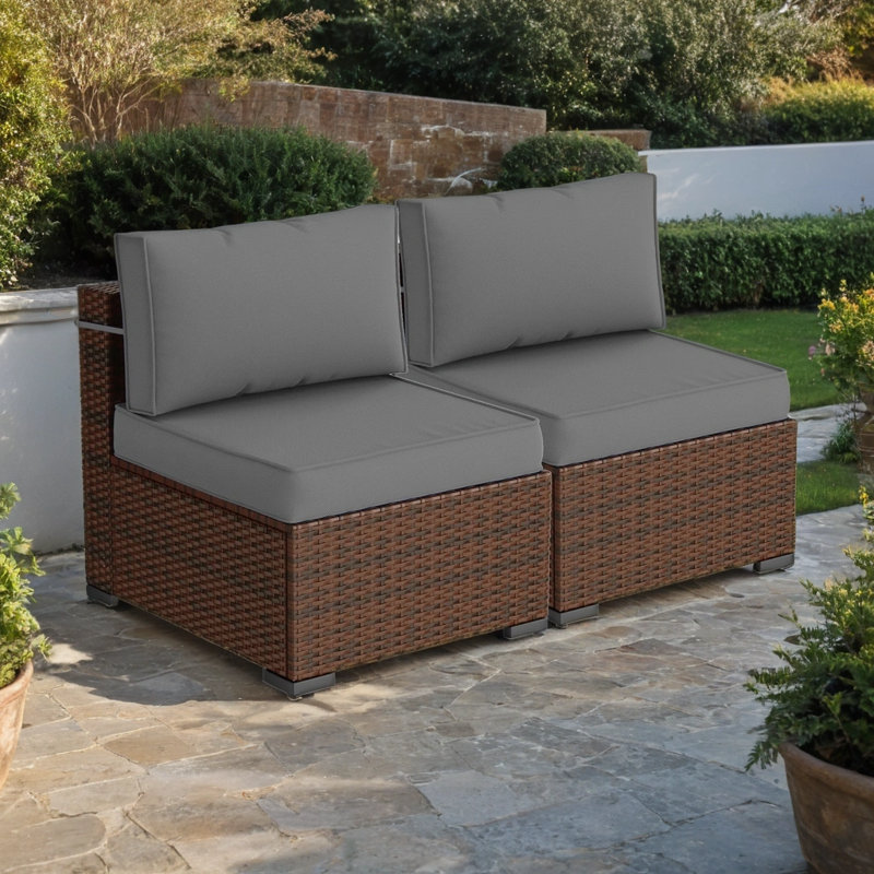 Kalinowski 2-Piece Modern Outdoor Sectional Sofa Set With Adjustable Feet Splash-Proof Cushions & Secure Seat Clips, Gray