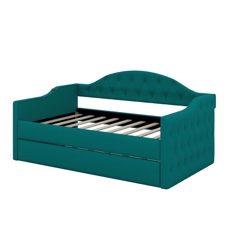 Lit de jour simple capitonné et rembourré avec couchette, canapé-lit en velours avec ports USB et ports de charge de type C