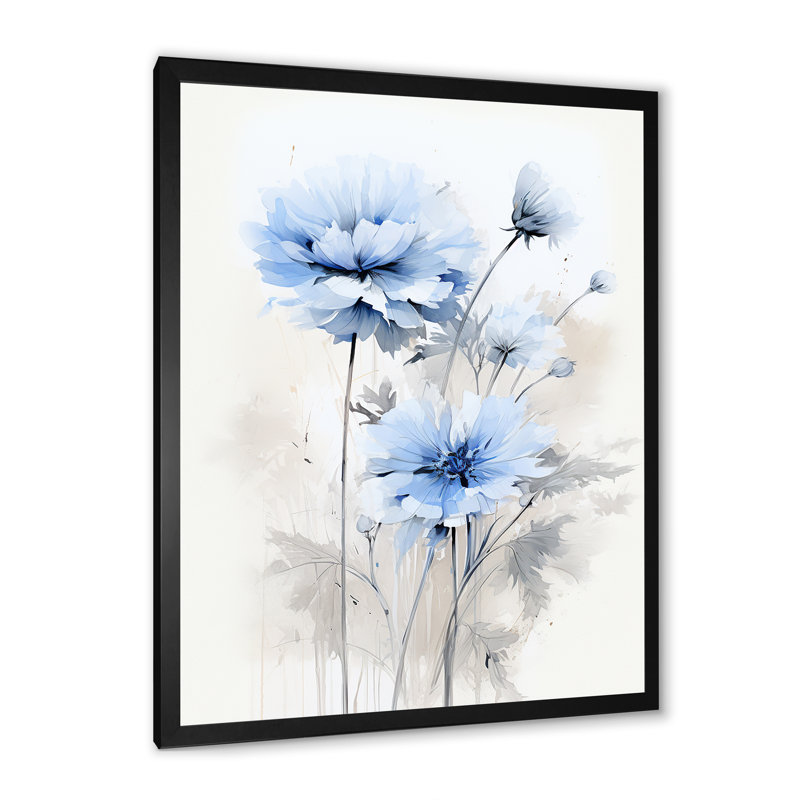 Minimal blanc et bleu sur fond bleu, impression sur toile, Cadre simple noir, H 20 po x l 12 po x P 1 po