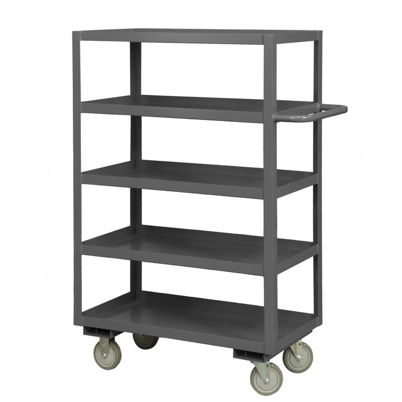 Heavy Duty Black Steel 5-Shelf Utility Cart with Polyurethane Wheels