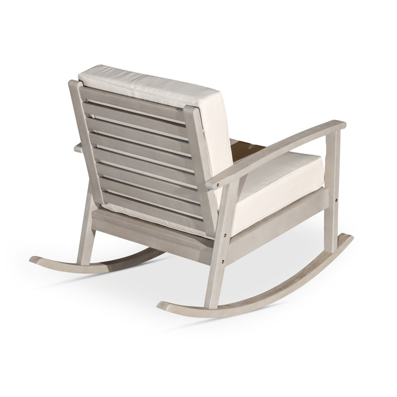 Chaise berçante en eucalyptus avec coussins, Marine, Bois flottant gris