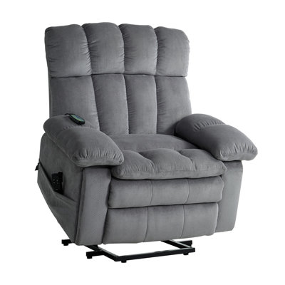 Power Lift Recliner Chair, Dual Motor, Oversized Electric Lift Chair with Heat and Massage for Elderly, Infinite Position Adjustment, Chenille Fabric, with Side Pockets, Cup Holders, Light Gray