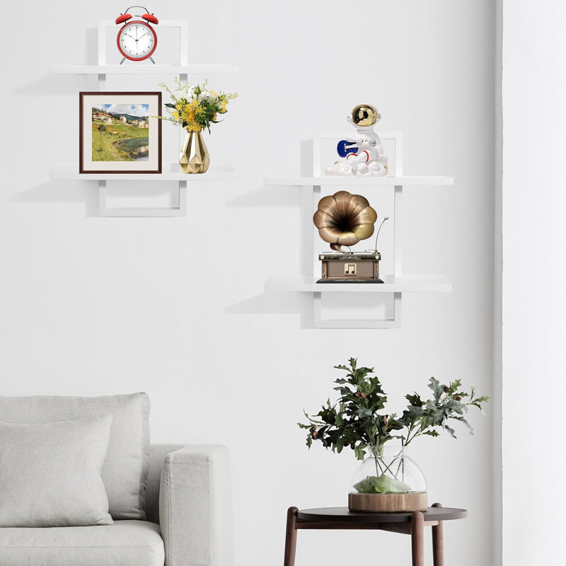 Tablettes flottantes murales, ensemble de 2 tablettes modernes en bois, rangement suspendu pour plantes, photos et décor
