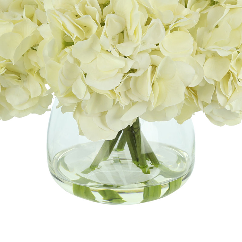Hortensias dans un vase en verre, Blanc