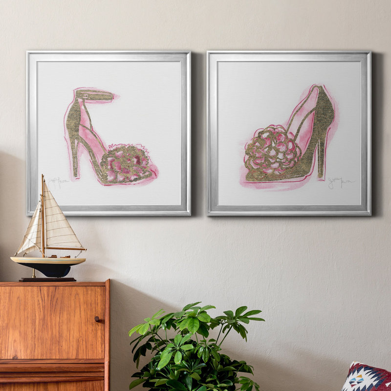 Golden Shoe I - ensemble de 2 reproductions d'art sur toiles, H 22,5 po x l 45 po x P 1,5 po, Argent