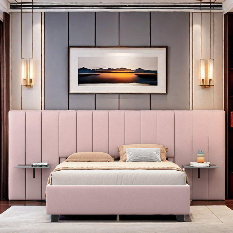 Delysia Upholstered Panel Storage Bed with Oversized Headboard, Queen, Pink
