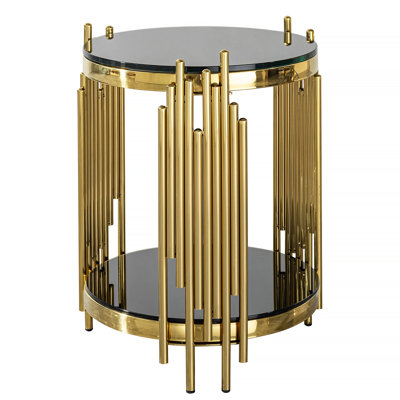 Double Layer Black Tempered Glass Top Side Table  Corner Table  Gold Stainless Steel Round Side Table For Living Room