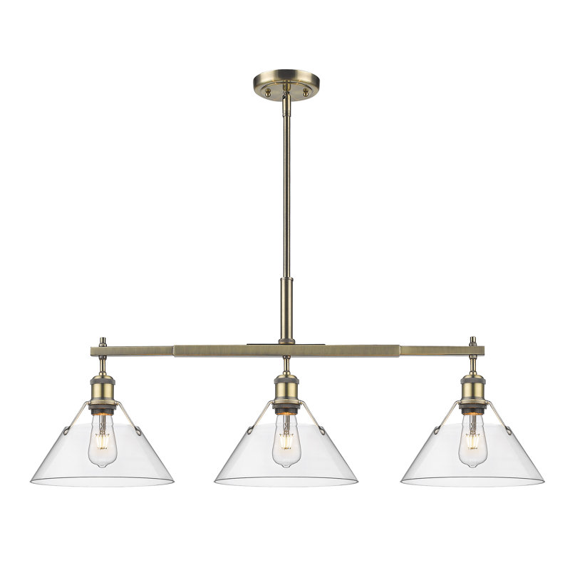Weatherford 3 - Light Kitchen Island Pendant, Clear Glass, Aged Brass