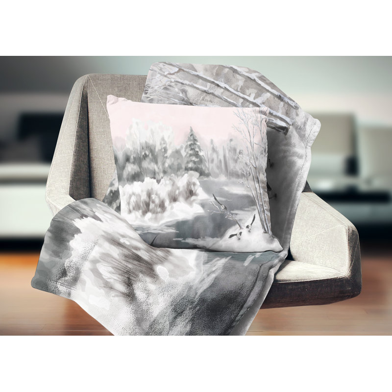 Grey Winter Vector - Landscape Printed Pillow, 16" x 16", Throw Pillow