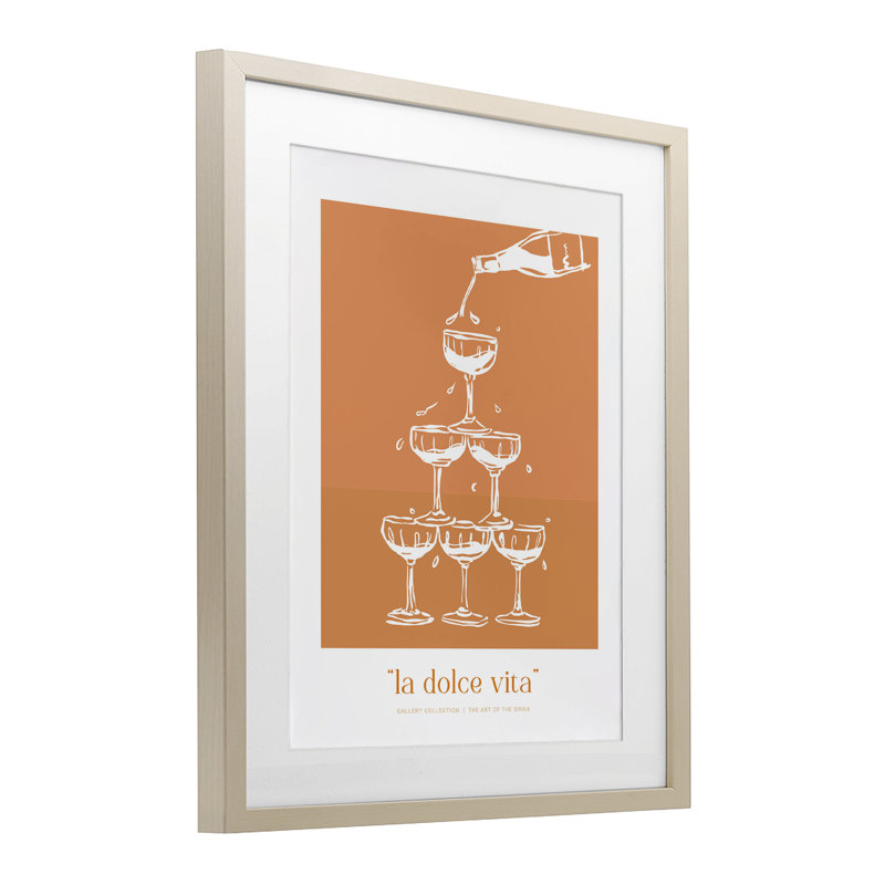 La Dolce Vita Champagne, reproduction encadrée sous verre encadrée, H 21 po x l 17 po, Cadre de récolte en pin