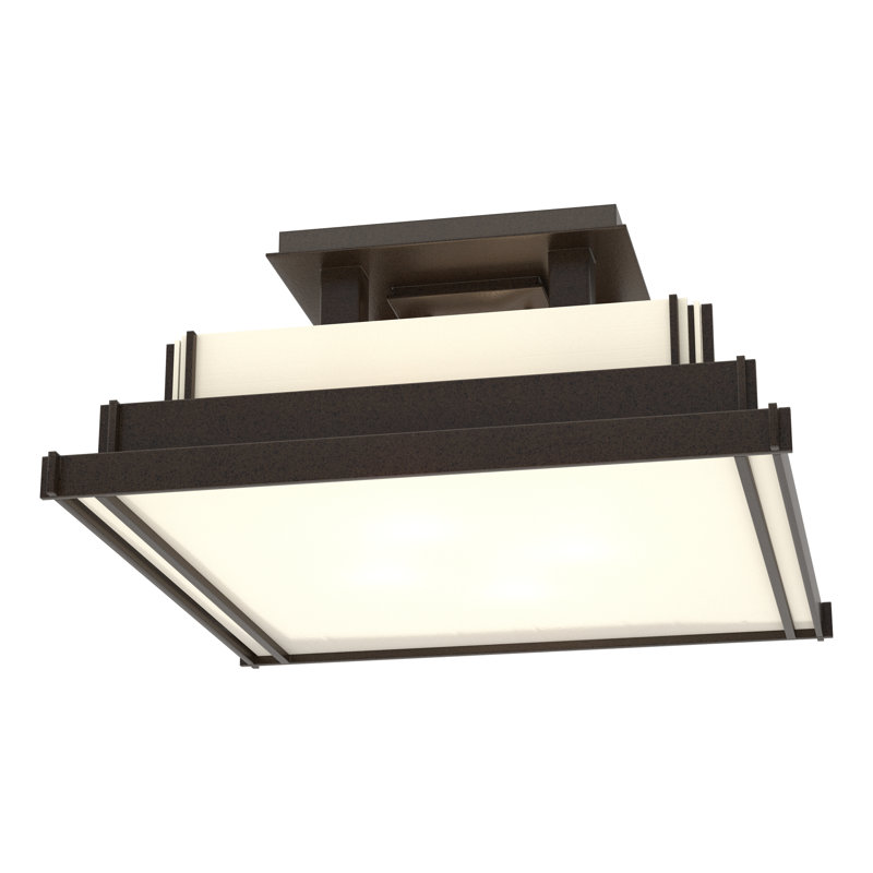 Steppe 4 - Light Lantern Square Semi Flush Mount, Ivory, Oil Rubbed Bronze, 7.6" H x 17.1" W x 17.1" D