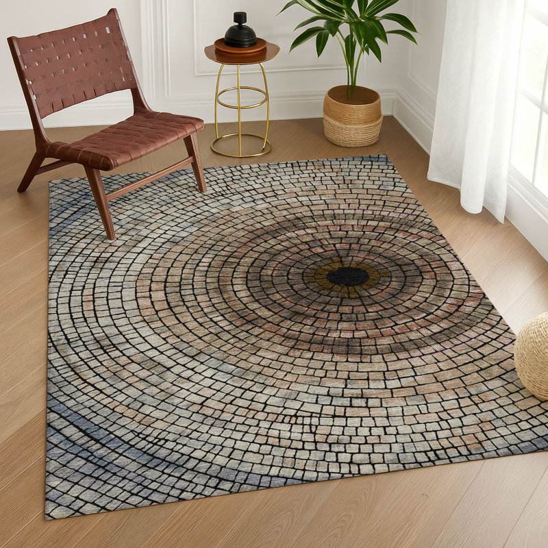 Machine Washable Indoor/Outdoor Chantille ACN2524 Geometric Rug, Beige, Rectangle 9' x 12'