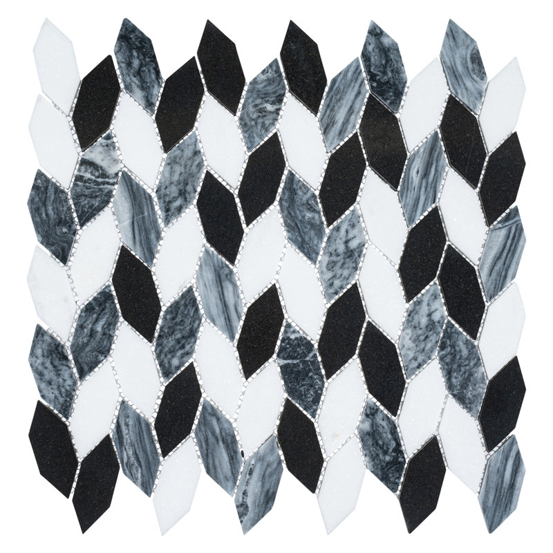 Channing 1-in. x 2.5-in. Elongated Hex Marble Look Polished Natural Stone Wall & Floor Mosaic Tile, Shadow Elongated He