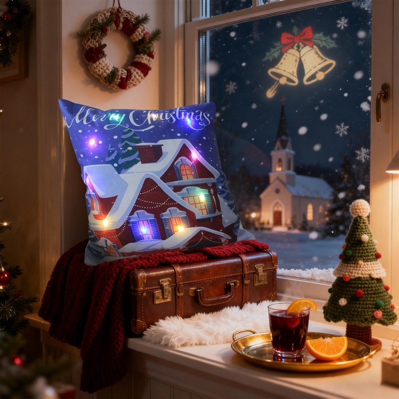 Oreillers de Noël à DEL Cadeaux des Fêtes Oreillers à DEL qui peuvent s'allumer ou rester allumé Deux modes de changement de mode Imprimé Canapé Coussins Coussins d'oreiller