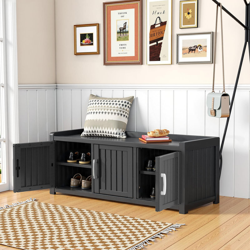 Outdoor Shoe Cabinet Triple Doors, Black