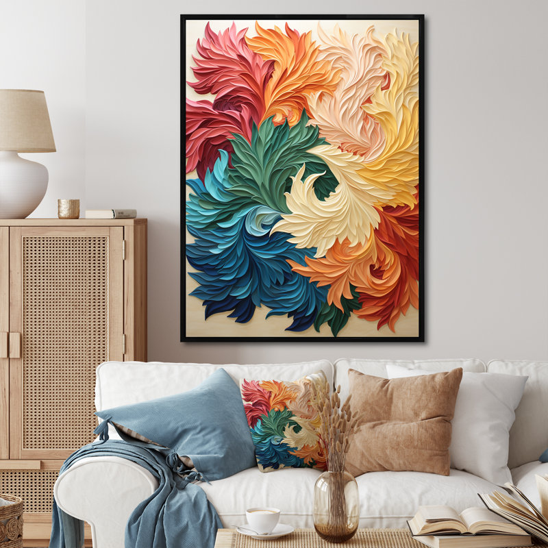 Motif de vagues multicolores dans des couleurs rétro - décoration murale abstraite à encre liquide, Cadre flottant noir