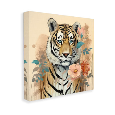 " Modern Floral Tiger " by Lazar Studio on Canvas